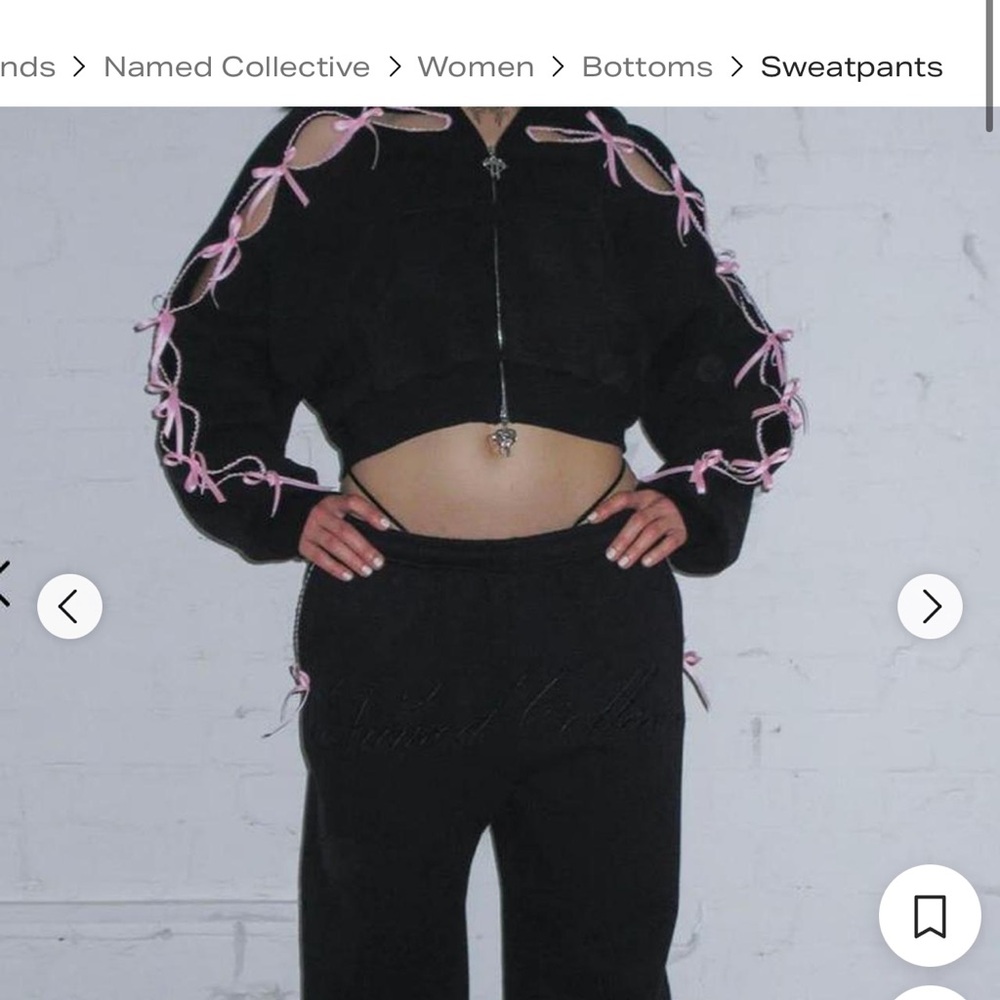NAMED COLLECTIVE PRINC355 RIBBON CROP ZIP HOODIE BLACK